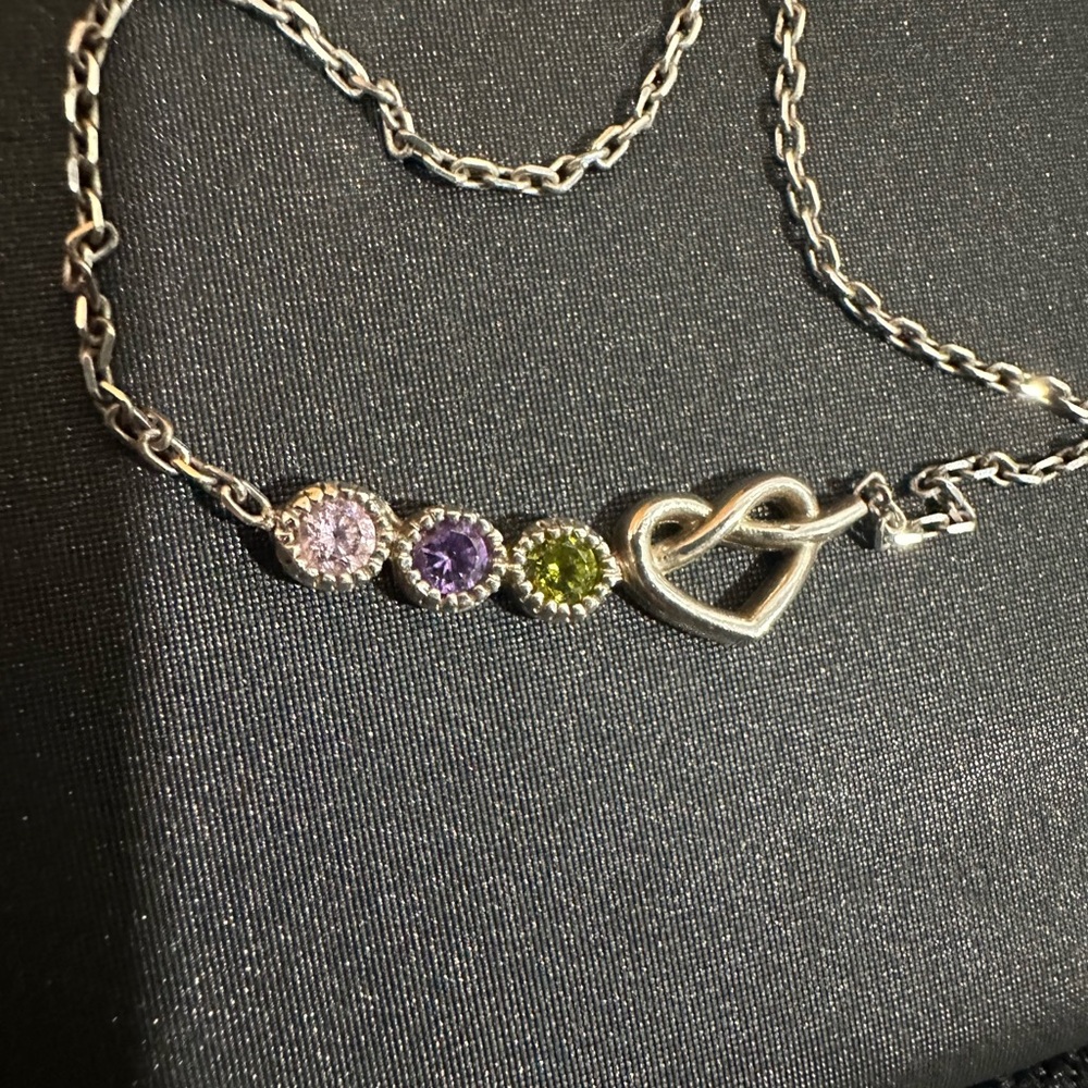 Source Unknown Silver Necklace with Purple and Green Accents